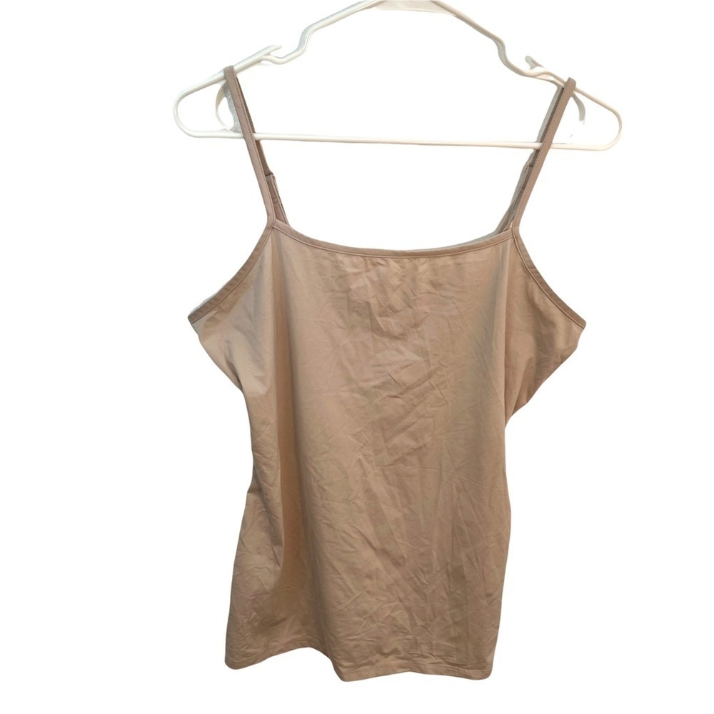 Studio Y Women's Size Large Tank Top Beige Square Neck Adjustable Straps Stretch